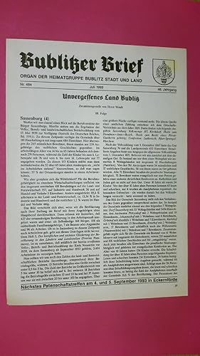 BUBLITZER BRIEF NR 484 JULII 1993 46. JAHRGANG. Organ der Heimatgruppe Bublitz Stadt und Land