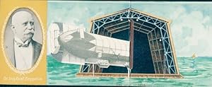 Mechanische Ansichtskarte / Postkarte Graf Zeppelin, Luftschiff, Luftschiffhalle, Trümmer nach de...