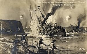 Künstler Ansichtskarte / Postkarte Stöwer, Willy, Untergang des französischen Linienschiffs Bouve...