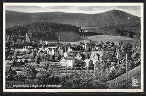 Ansichtskarte Krummhübel /Riesengebirge, Ortsansicht mit Schneekoppe