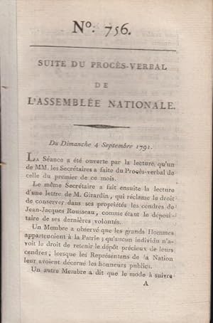 Image du vendeur pour Suite du Procs verbal de l'Assemble Nationale n 756 du 4 septembre 1791 mis en vente par Librairie Lalibela