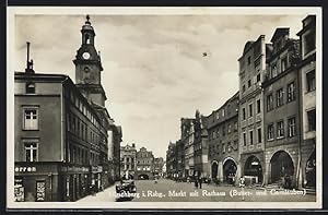 Ansichtskarte Hirschberg i. Rsgb., Markt mit Rathaus, Butter- und Garnlauben