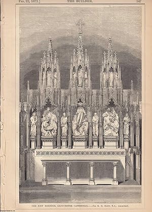 Seller image for 1873 : The New Reredos, Gloucester Cathedral. G. G. Scott, Architect. An original page from The Builder. An Illustrated Weekly Magazine, for the Architect, Engineer, Archaeologist, Constructor, & Art-Lover. for sale by Cosmo Books