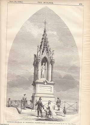 1862 : Drinking Fountain in Maidstone Market Place. John Thomas, Designer. An original page from ...