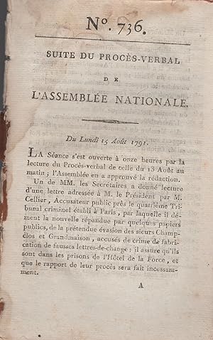 Seller image for Suite du Procs-Verbal de l'Assemble Nationale. - N 736 - Du Lundi 15 Aot 1791. for sale by Librairie Lalibela