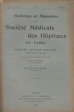 Seller image for Bulletins et Mmoires de la Socit mdicale des hpitaux de Paris. M. de Maasary & Baudouin & Sezary 4 mai 1922 for sale by Librairie Lalibela