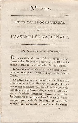 Imagen del vendedor de Suite du Procs-Verbal de l'Assemble Nationale - Du Dimanche 14 Fvrier 1790. - N 202 a la venta por Librairie Lalibela