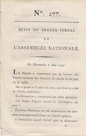 Imagen del vendedor de Suite du Procs-Verbal de l'Assemble Nationale. - Du Dimanche 2 Mai 1790. - N 277. a la venta por Librairie Lalibela