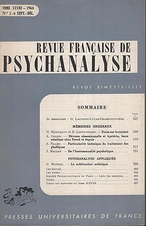Seller image for Revue Franaise de psychanalyse n 5-6 septembre dcembre 1964 (exemplaire de la bibliothque de Jenny Aubry avec le cachet gras de sa bibliothque) for sale by Librairie Lalibela