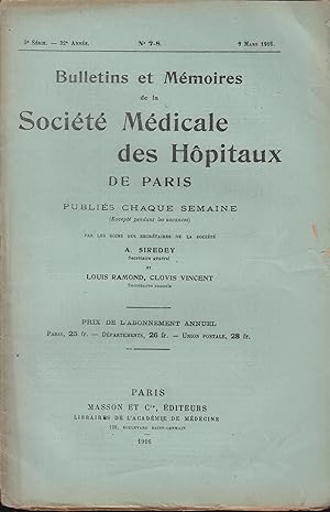 Seller image for Bulletins et Mmoires de la Socit mdicale des hpitaux de Paris.Clovis Vincent 9 mars 1916 for sale by Librairie Lalibela