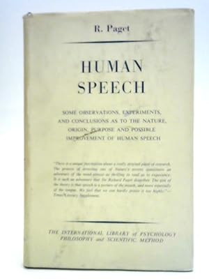 Bild des Verkufers fr Human Speech: Some Observations, Experiments, and Conclusions zum Verkauf von World of Rare Books
