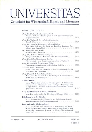 Seller image for Universitas 20. Jahrgang 1965 - Heft 11 - Zeitschrift fr Wissenschaft, Kunst und Literatur for sale by Versandantiquariat Nussbaum