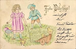 Präge Litho Glückwunsch Ostern, Kinder, Küken, Ostereier