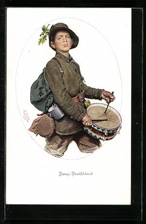 Seller image for Ansichtskarte Junge in Uniform mit Trommel, Jung-Deutschland! for sale by Bartko-Reher
