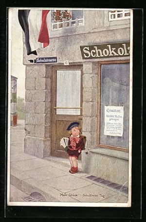 Bild des Verkufers fr Knstler-Ansichtskarte H.S.B.: Mein Glck-Schulfreier Tag zum Verkauf von Bartko-Reher