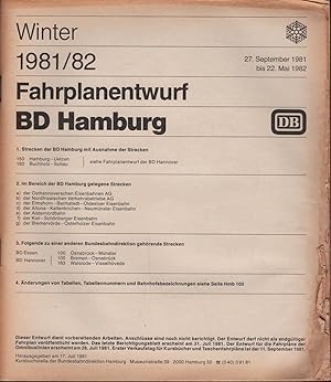 Fahrplanentwurf BD Hamburg; Winter 1981/1982. 27. September 1981 bis 22. Mai 1982 / Herausgeber: ...