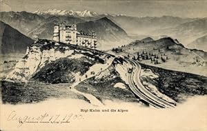 Ansichtskarte / Postkarte Rigi Kulm Kanton Schwyz, Hotel mit den Alpen, Rigibahn