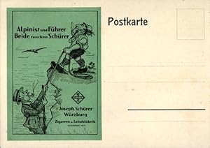 Ansichtskarte / Postkarte Reklame, Joseph Schürer Würzburg, Zigarren- und Tabakfabrik, Alpinist u...