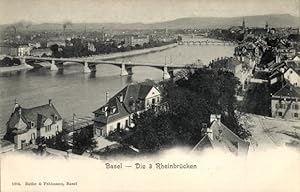 Ansichtskarte / Postkarte Bâle Basel Stadt Schweiz, Totalansicht mit den drei Rheinbrücken