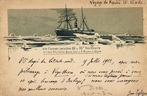 Künstler Ansichtskarte / Postkarte Polarfahrer W. Bade, SS Oihonna im Eismeer, Spitzbergen