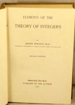 Imagen del vendedor de Elements of the Theory of Integers. a la venta por Bucks County Bookshop IOBA