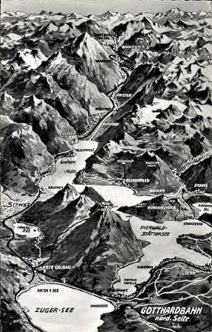 Landkarten Ansichtskarte / Postkarte Kanton Tessin Schweiz, Gotthardbahn, Zugersee