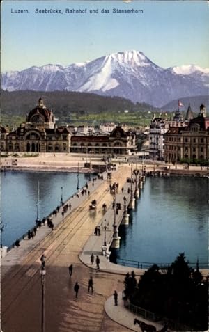 Ansichtskarte / Postkarte Luzern Stadt Schweiz, Seebrücke, Bahnhof