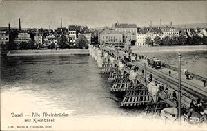 Ansichtskarte / Postkarte Bâle Basel Stadt Schweiz, Alte Rheinbrücke mit Kleinbasel