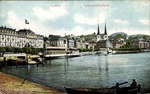 Ansichtskarte / Postkarte Luzern, Blick auf den Schweizerhofquai, Bootsverleih, Kirchtürme