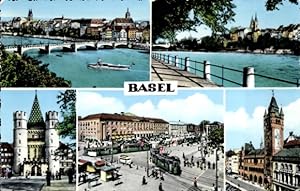 Ansichtskarte / Postkarte Basel Stadt Schweiz, Rheinbrücke, Rathaus, Spalentor