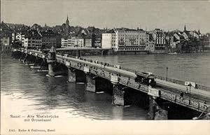 Ansichtskarte / Postkarte Bâle Basel Stadt Schweiz, Alte Rheinbrücke mit Grossbasel