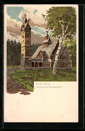 Künstler-Ansichtskarte H. Bahndorf: Krummhübel-Brückenberg, An der Kirche Wang