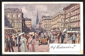 Bild des Verkufers fr Knstler-Ansichtskarte Wien, Opernring, Autos und Spaziergnger zum Verkauf von Bartko-Reher