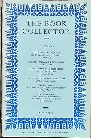 Seller image for The Book Collector Winter 1964 / Arthur Rau "Portrait Of A Bibliophile XIII Henry Geotge Quin, 1760=1805" / Marie Walter "Concerning The Affair Walsunggenblut" / J C T Oates "Contemporary Collectors XXXIX Sir Geoffrey Keynes" / Berthe van Regemorter "The Binding Of The Archangel Gospels" / Nancy Cunard "The Hours Press" for sale by Shore Books