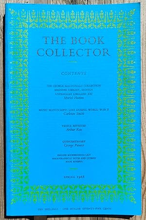 Image du vendeur pour The Book Collector Spring 1968 / Muriel Hutton "The George Macdonald Collection, Brander Library, Huntly, Unfamiliar Libraries XIII" / Carleton Smith "Music Manuscripts Lost During World War II" / Arthur Rau "Venice Revisited" / George Painter "Quincentenary" / Howard M Nixon "English Bookbindings LXIV" mis en vente par Shore Books