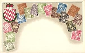 Briefmarken Wappen Ansichtskarte / Postkarte Monaco, 50 Centimes, 1 Franc