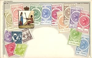 Briefmarken Wappen Ansichtskarte / Postkarte Süd Australien, Ten Pence, One Pound