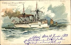 Künstler Litho Siehl, Deutsches Kriegsschiff, SMS Prinzess Wilhelm, Kreuzer in Ostasien - MSP 5