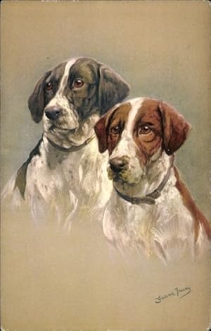 Künstler Ansichtskarte / Postkarte Zwei Jagdhunde, Hundeportrait