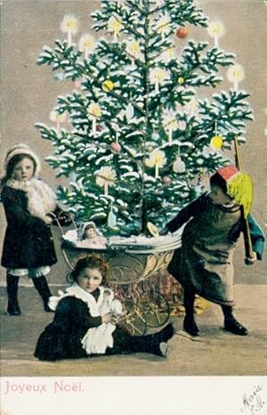 Ansichtskarte / Postkarte Glückwunsch Weihnachten, Tannenbaum, Kinderwagen, Kinder