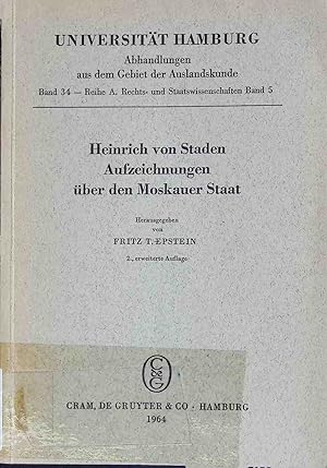 Bild des Verkufers fr Aufzeichnungen ber den Moskauer Staat. Abhandlungen aus dem Gebiet der Auslandskunde ; Bd. 34 zum Verkauf von books4less (Versandantiquariat Petra Gros GmbH & Co. KG)