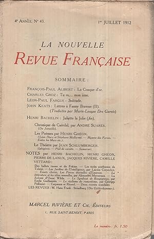 Imagen del vendedor de La Nouvelle Revue Franaise Juillet 1912 N 43 a la venta por Librairie Lalibela