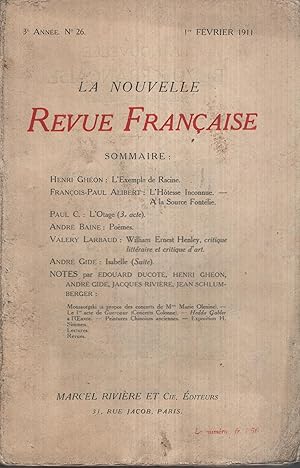 Seller image for La Nouvelle Revue Franaise Fvrier 1911 N 26 for sale by Librairie Lalibela
