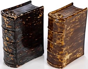 Circa 1855 -Rockingham Glaze, Flint Enamel, Bennington Pottery Book Flasks - Deep Brown