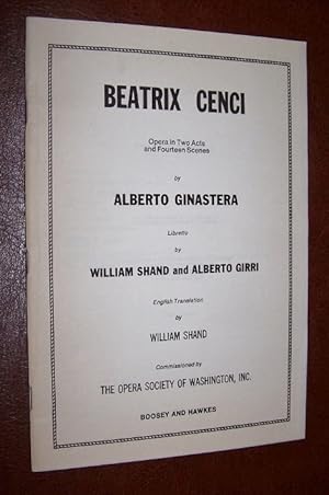 Bild des Verkufers fr BEATRIX CENCI - Opera in Two Acts and Fourteen Scenes zum Verkauf von Antiquarian Bookshop
