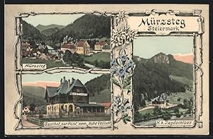 Ansichtskarte Mürzsteg, Jagdschloss, Gasthaus zur Post, Sicht über den Ort