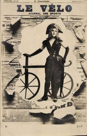 Zeitungs Ansichtskarte / Postkarte Le Velo, Journal des Sports, Junge Frau mit Fahrrad