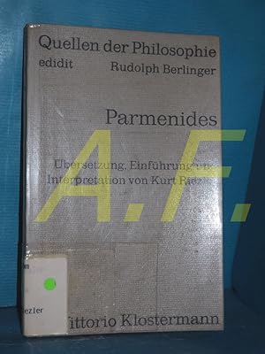Bild des Verkufers fr Parmenides. Text, bersetzung, Einfhrung und Interpretation von Kurt Riezler zum Verkauf von Antiquarische Fundgrube e.U.