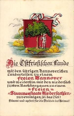 Wappen Ansichtskarte / Postkarte Die Ostfriesischen Lande, zu einem freien Hannover, freier Stamm...