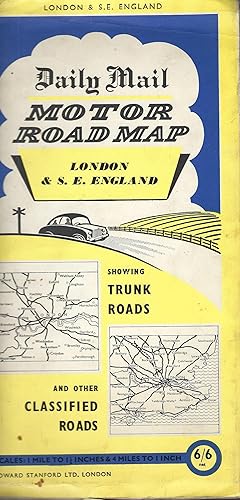 Daily Mail Motor Road Map London and S.E. England Showing Trunk Roads and other Classified Roads